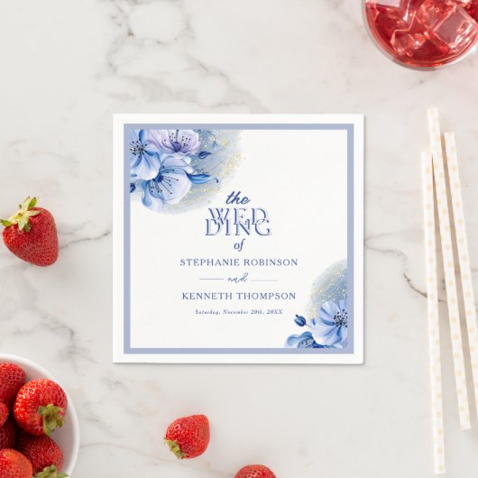 Serviette En Papier Dusty Blue Gold Parties scintillant Élégant Mariag (En situation)