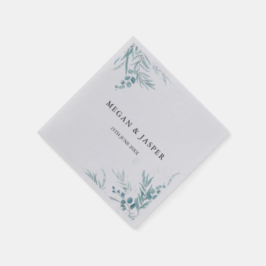 Serviette En Papier Dusty Blue Greenery Eucalyptus Feuille Mariage Nap (Coin)