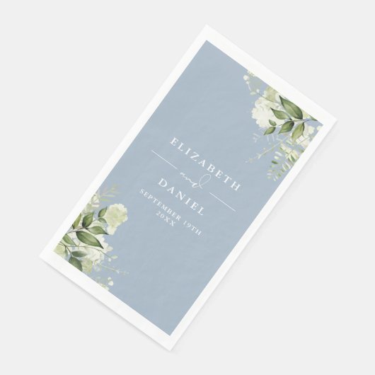 Serviette En Papier Dusty Blue Greenery Floral Elégant Mariage (Coin)