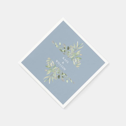 Serviette En Papier Dusty Blue Greenery Foliage Mariage (Coin)
