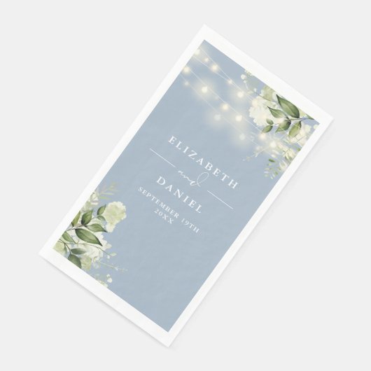 Serviette En Papier Dusty Blue Greenery String Mariage (Coin)