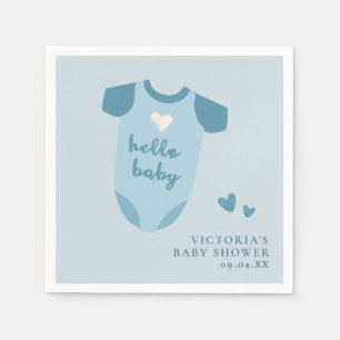 Serviette En Papier Dusty Blue Hello Baby Boy Script Baby shower