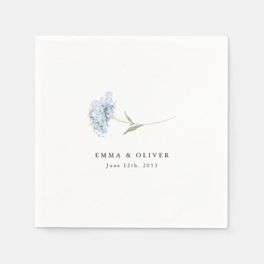 Serviette En Papier Dusty Blue Hydrangea Personalized Wedding Napkins (Devant)