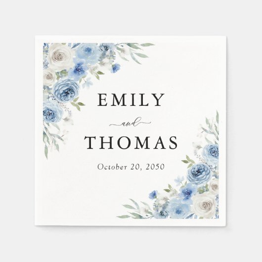 Serviette En Papier Dusty Blue Ivory Wedding Napkin (Devant)
