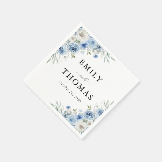 Serviette En Papier Dusty Blue Ivory Wedding Napkin (Coin)