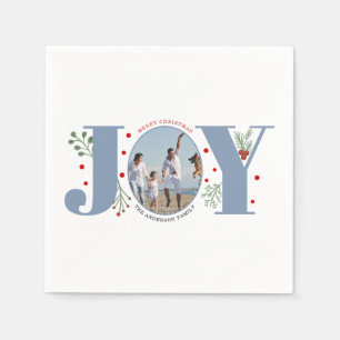 Serviette En Papier Dusty blue Joy, baies photo de Noël