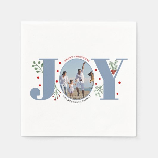 Serviette En Papier Dusty blue Joy, baies photo de Noël (Devant)