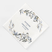 Serviette En Papier Dusty Blue Leaf Branch Berries & Birds Mariage (Coin)