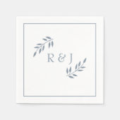 Serviette En Papier Dusty Blue Leaf Monograms Ampersand Mariage tendan (Devant)