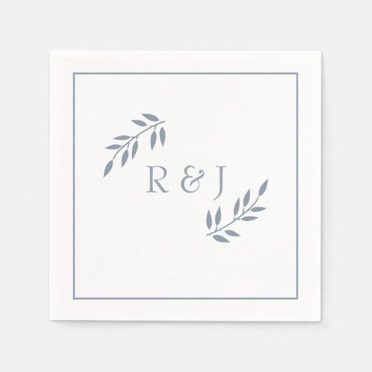 Serviette En Papier Dusty Blue Leaf Monograms Ampersand Mariage tendan (Devant)