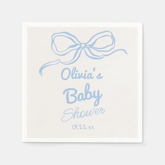 Serviette En Papier Dusty Blue Main Écrite Tirée Bow Baby Boy Douche (Devant)
