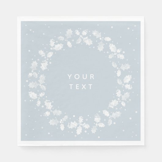 Serviette En Papier Dusty Blue main imprimé Holly Wreath Noël (Devant)