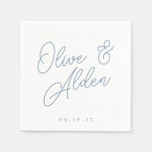 Serviette En Papier Dusty Blue | Mariage de noms de script surdimensio (Devant)
