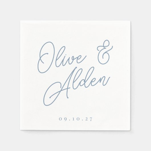 Serviette En Papier Dusty Blue | Mariage de noms de script surdimensio (Devant)