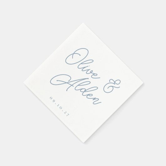 Serviette En Papier Dusty Blue | Mariage de noms de script surdimensio (Coin)