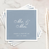 Serviette En Papier Dusty Blue Mariage M. et Mme White Calligraphy