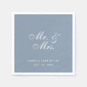Serviette En Papier Dusty Blue Mariage M. et Mme White Calligraphy (Devant)