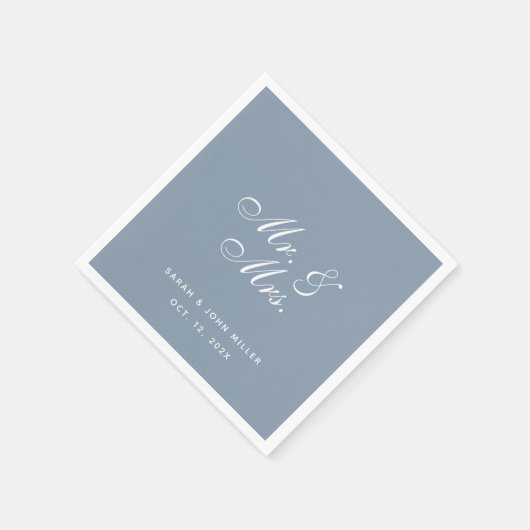 Serviette En Papier Dusty Blue Mariage M. et Mme White Calligraphy (Coin)