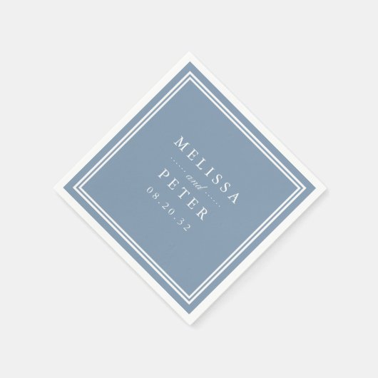 Serviette En Papier Dusty Blue | Mariage personnalisé classique (Coin)