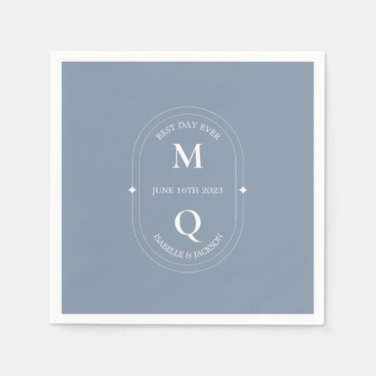 Serviette En Papier Dusty Blue Minimal Élégant Mariage Monogramme (Devant)