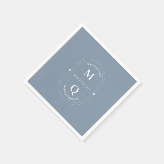 Serviette En Papier Dusty Blue Minimal Élégant Mariage Monogramme (Coin)