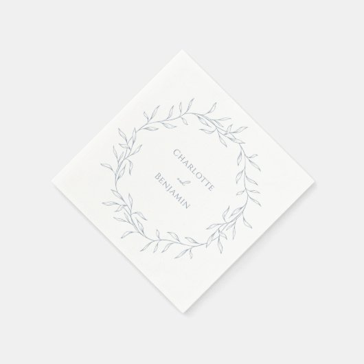 Serviette En Papier Dusty Blue Minimal Mariage feuille (Coin)