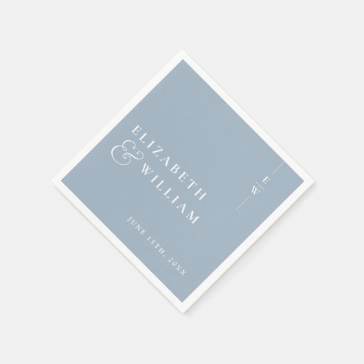 Serviette En Papier Dusty Blue Minimalist Élégant Mariage Monogramme (Coin)