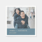 Serviette En Papier Dusty Blue Modern Mariage Photo Nom personnalisé D (Devant)