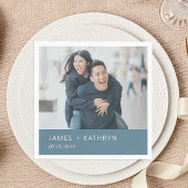 Serviette En Papier Dusty Blue Modern Mariage Photo Nom personnalisé D