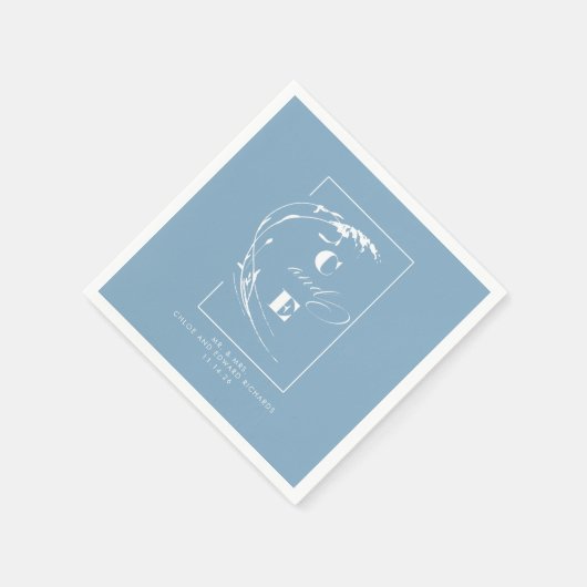 Serviette En Papier Dusty Blue Moderne Mariage Monogramme (Coin)