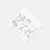 Serviette En Papier Dusty Blue Moderne Monogram Mariage (Coin)
