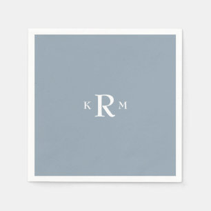 Serviette En Papier Dusty Blue Monogram Cocktail Napkins