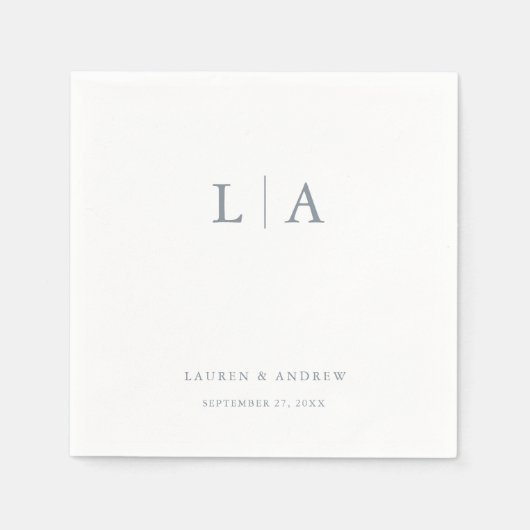 Serviette En Papier Dusty Blue Monogram Élégant Mariage simple serviet (Devant)
