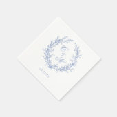 Serviette En Papier Dusty Blue Monogram Mariage de couronne botanique (Coin)