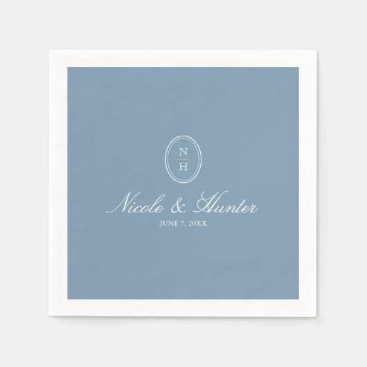 Serviette En Papier Dusty Blue  Monogram Wedding Crest (Devant)