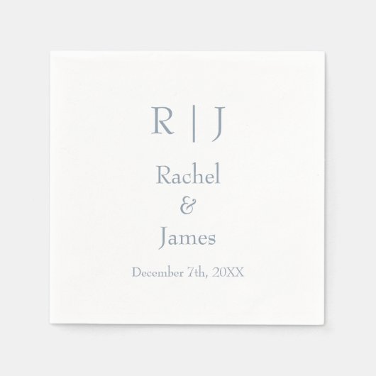 Serviette En Papier Dusty Blue Monogrammes Nom Simple Minimal Mariage (Devant)