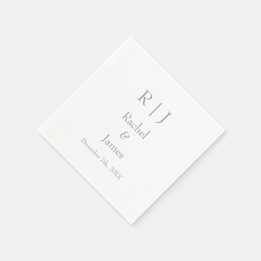 Serviette En Papier Dusty Blue Monogrammes Nom Simple Minimal Mariage (Coin)