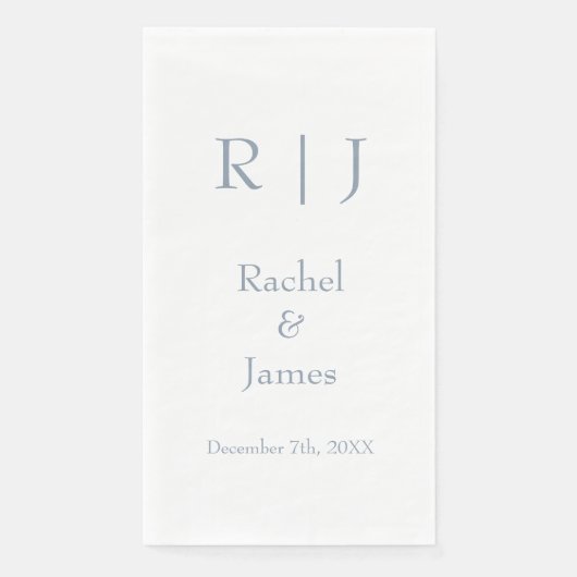 Serviette En Papier Dusty Blue Monogrammes Nom Simple Minimal Mariage (Devant)