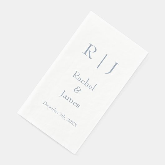 Serviette En Papier Dusty Blue Monogrammes Nom Simple Minimal Mariage (Coin)