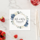 Serviette En Papier Dusty Blue Navy Champagne Ivory Floral Mariage (En situation)