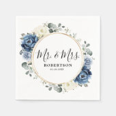 Serviette En Papier Dusty Blue Navy Champagne Ivory Floral Mariage (Devant)