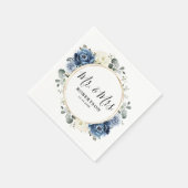 Serviette En Papier Dusty Blue Navy Champagne Ivory Floral Mariage (Coin)