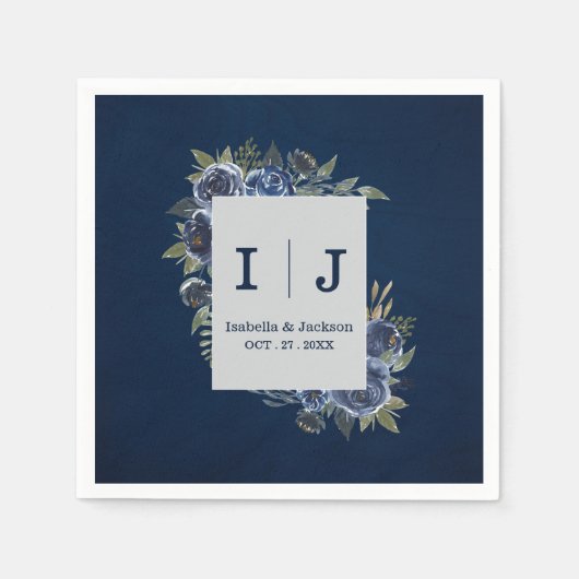 Serviette En Papier Dusty Blue Navy Champagne Mariage d'ivoire (Devant)