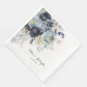 Serviette En Papier Dusty Blue Navy Peony Sparkling Gold Floral (Coin)