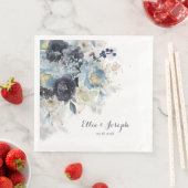 Serviette En Papier Dusty Blue Navy Peony Sparkling Gold Floral (En situation)