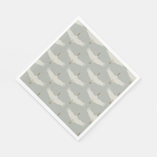 Serviette En Papier Dusty Blue Neutral Birds Grues Art Déco Motif (Coin)