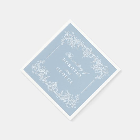 Serviette En Papier Dusty Blue Ornate Mariage (Coin)