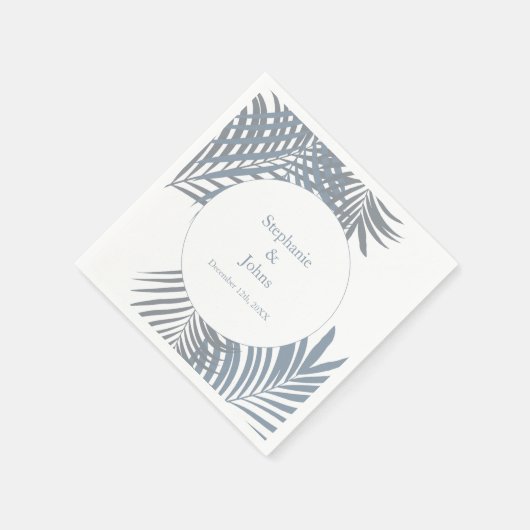Serviette En Papier Dusty Blue Palm Feuille Art élégant mariage (Coin)