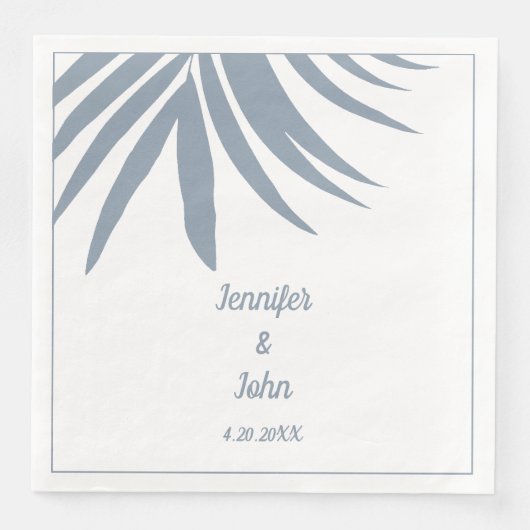 Serviette En Papier Dusty Blue Palm Leaf Beach Mariage tropical (Devant)