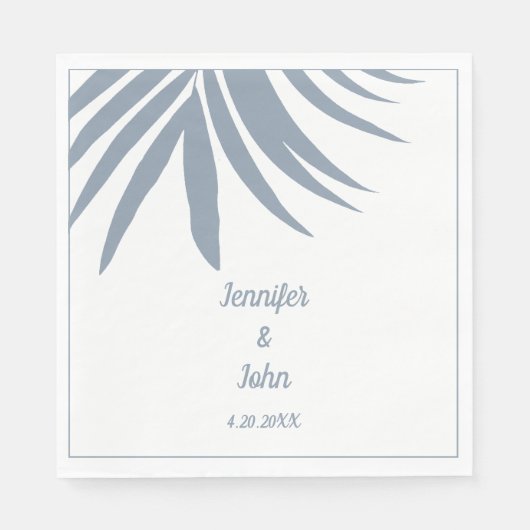Serviette En Papier Dusty Blue Palm Leaf Beach Mariage tropical (Devant)